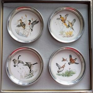 Vintage Revere Silver Pewter Game Bird Coasters, set of 4